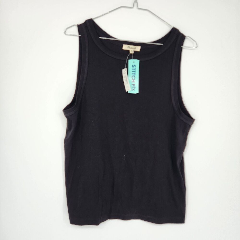 Madewell XL Black Cotton Essential High Neck Tank Top NWT